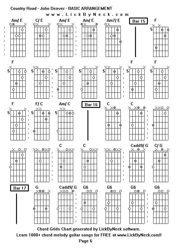 Chord Grids Chart of chord melody fingerstyle guitar song-Country Road - John Denver - BASIC ARRANGEMENT,generated by LickByNeck software.